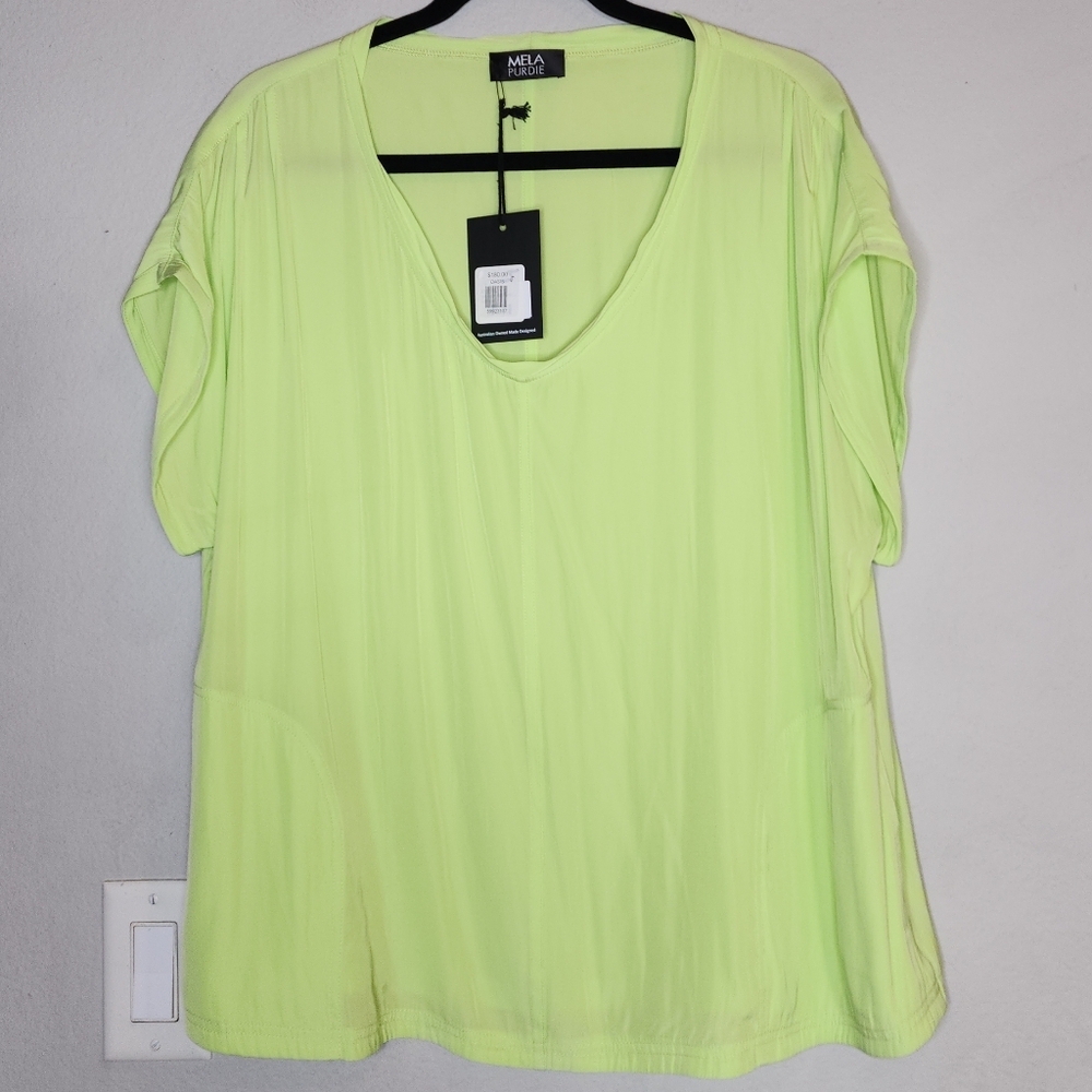 NWT Mela Purdie Mache Glide Top Lime Green Pockets Size Medium Overized